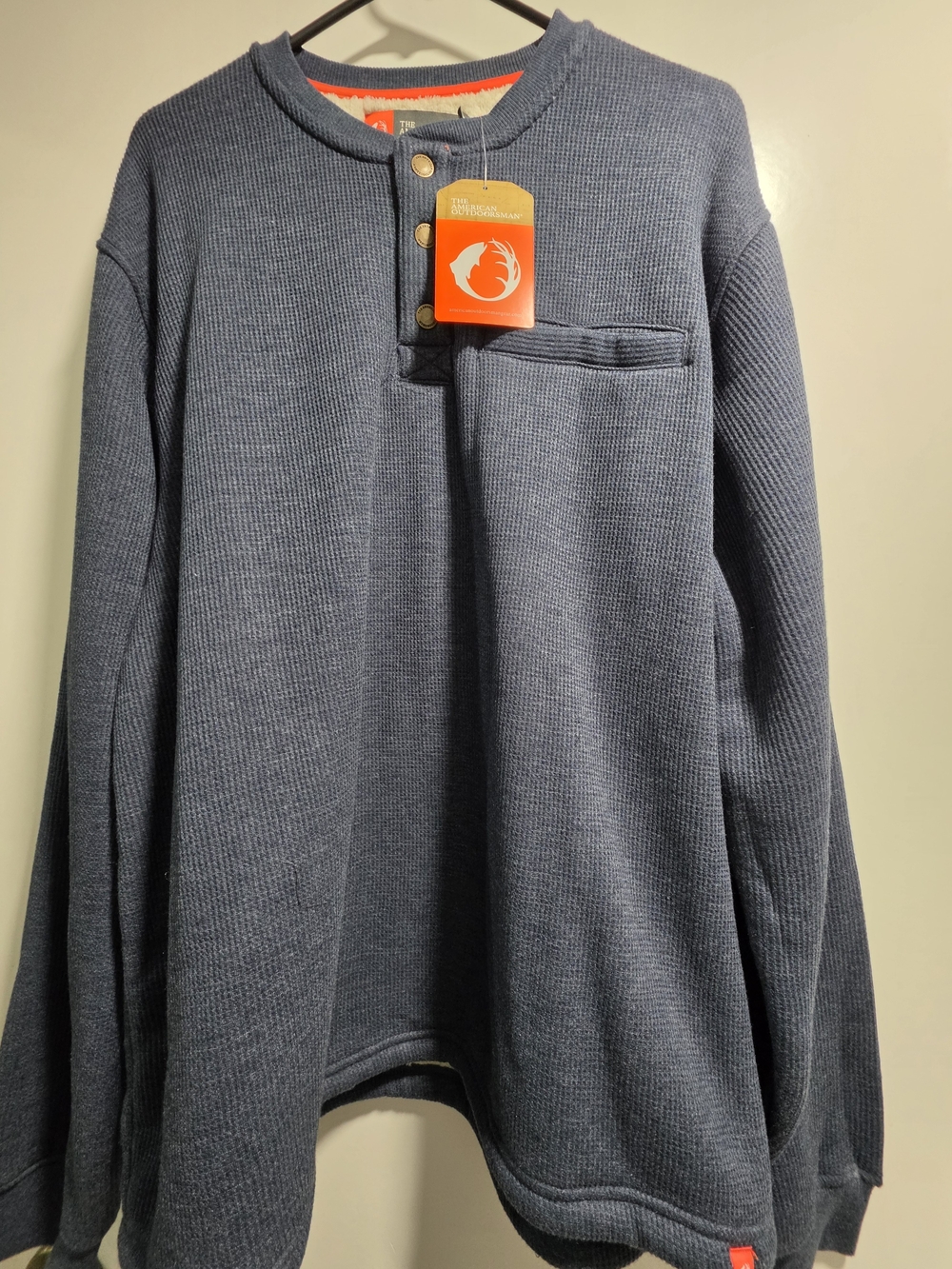 Men's Slate Blue Waffle-Knit Henley Pullover Hoodie - Heritage Style